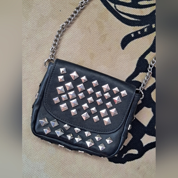 Studded Black Crossbody Bag with Chain Strap - Picture 1 of 6